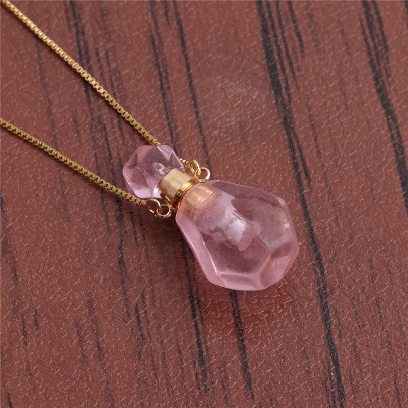 Wholesale Semi precious Green Aventurine Crystal Flame Shaped Perfume Bottle Pendant Necklace