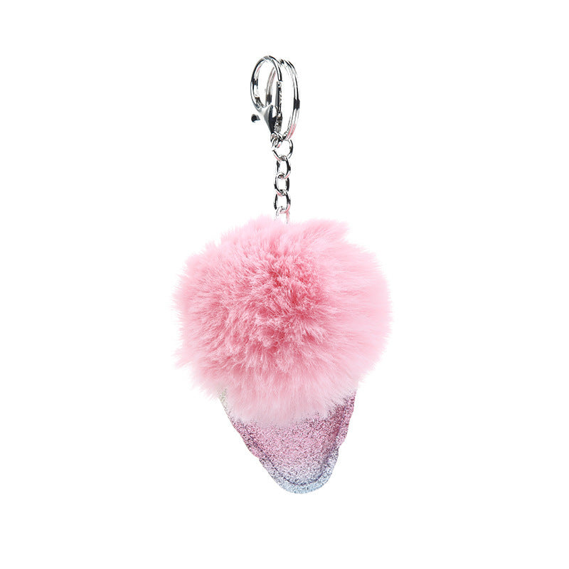 Wholesale Hair Ball Ice Cream Cone Keychain