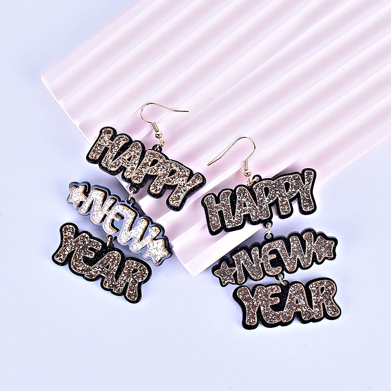 Wholesale HAPPY NEW YEAR Acrylic Earrings