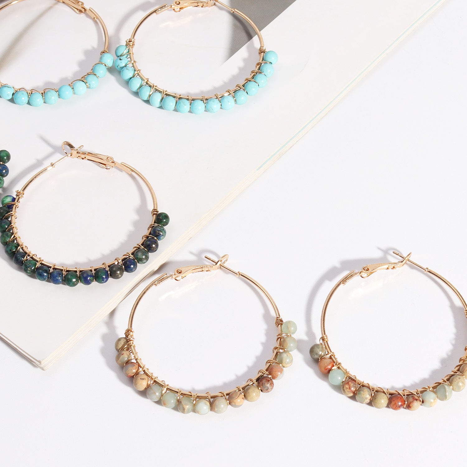 Wholesale Round Beaded Stone Hand-wound Versatile Earrings