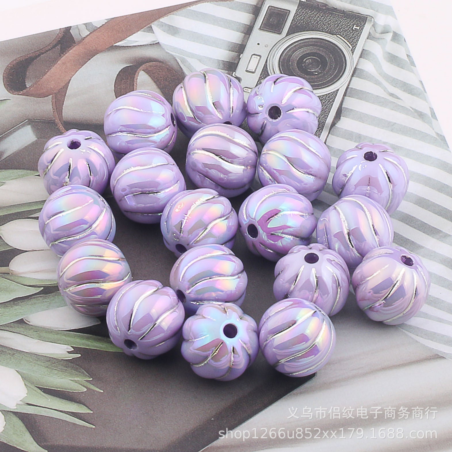 Wholesale 20PCS  Acrylic UV Plated Silver Edge Straight Hole Pumpkin Beads