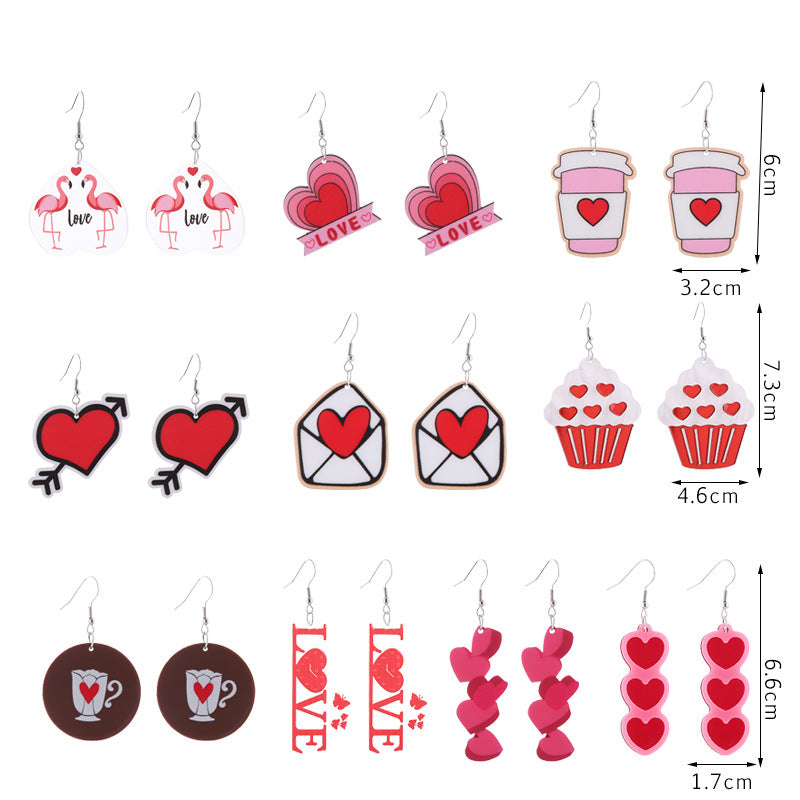 Wholesale Valentine's Day Flamingo Heart Coffee Cup Acrylic Earrings