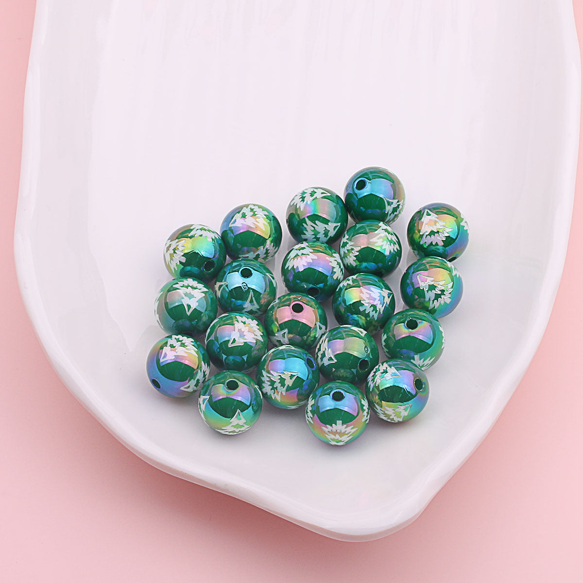 Wholesale 200pcs 16mm Christmas UV Plating Color Straight Hole Bead Square DIY Loose Beads