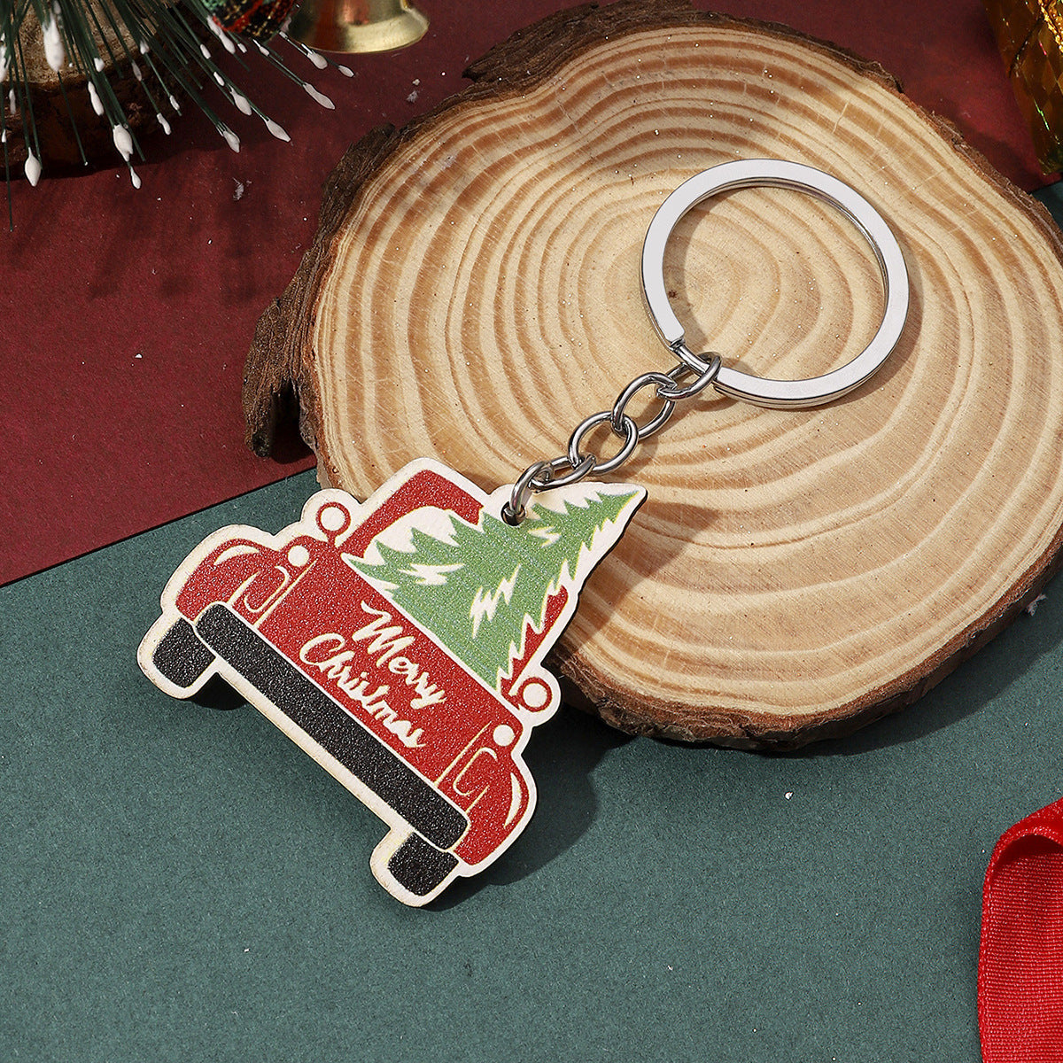 Wholesale Christmas Wooden Bell Tree Christmas Tree Snowman Keychain