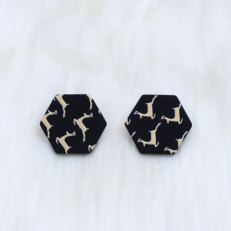 Wholesale Christmas Spray Painted Hexagonal Acrylic Earrings