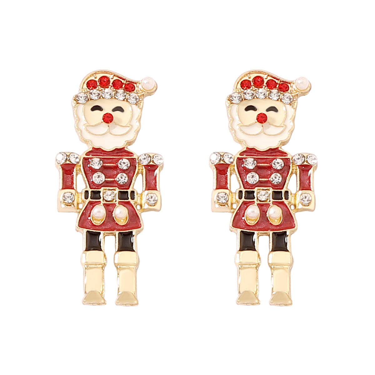 Wholesale Christmas Red Soldier Diamond Zinc Alloy Earrings