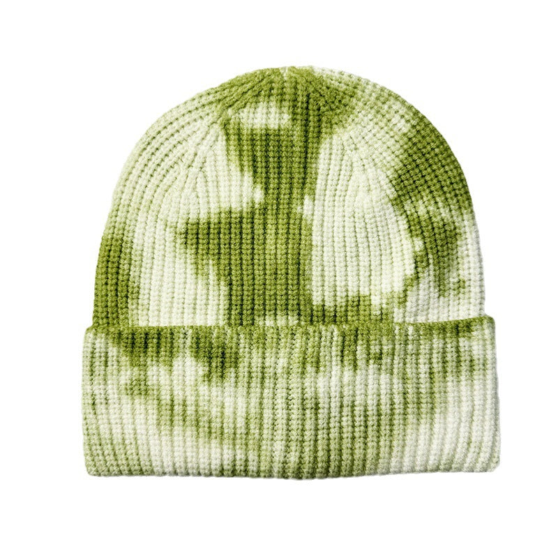 Wholesale Fashion Tie-dyed Two-color Cuffed Earmuff Knitted Hat