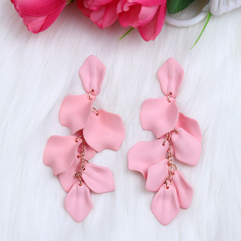 Wholesale Bohemian Style Fashion Personality Tassel Petal Candy Color Design Earrings