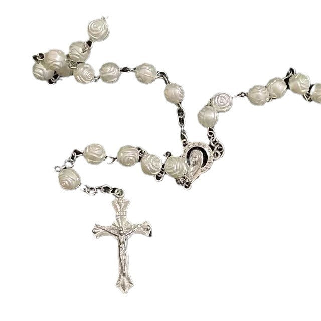 Wholesale 20pcs Rose Cross Baptism Rosary Necklace