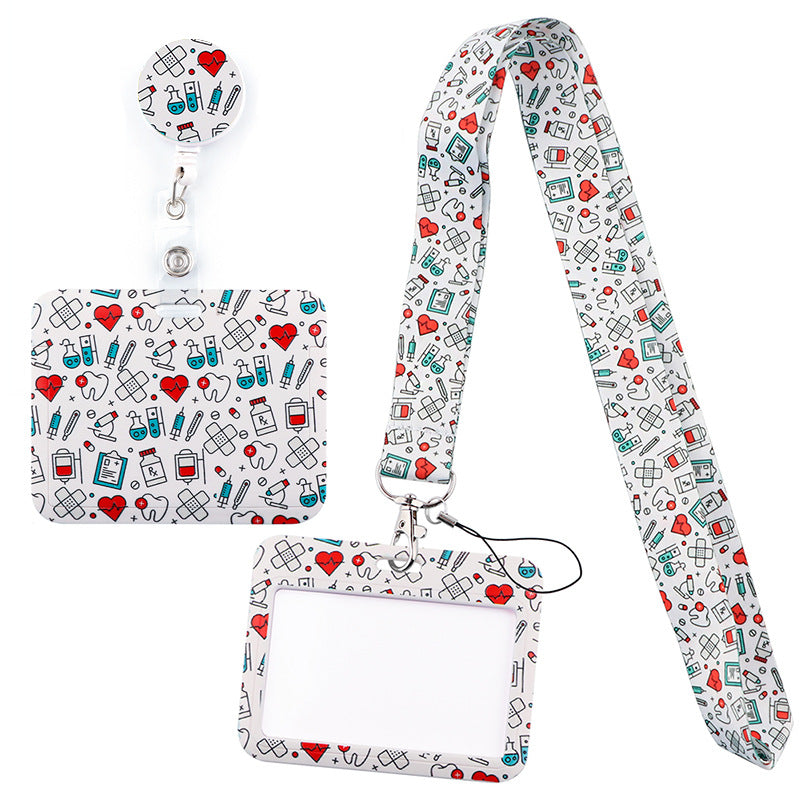 Wholesale Four-piece Set Cartoon Pills Animal Doctor Key Mobile Phone Chain Easy To Pull Student Work ID Hard Shell Card Holder