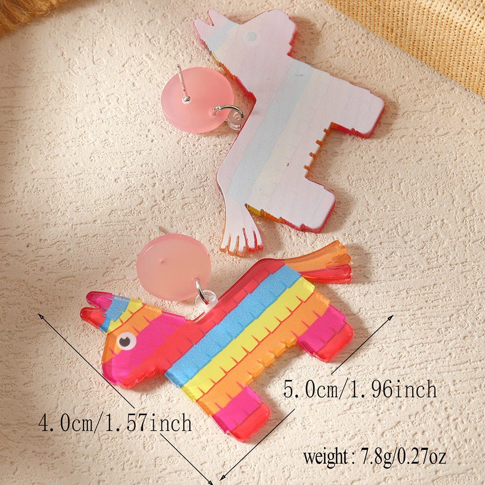 Wholesale Carnival tassel hat rainbow horse oil painting music festival printed earrings acrylic personalized earrings