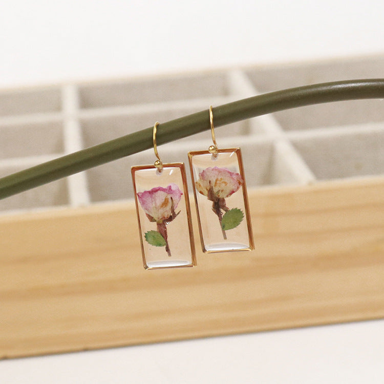 Wholesale 6pcs Vintage Dried Flower Rose Geometric Earrings