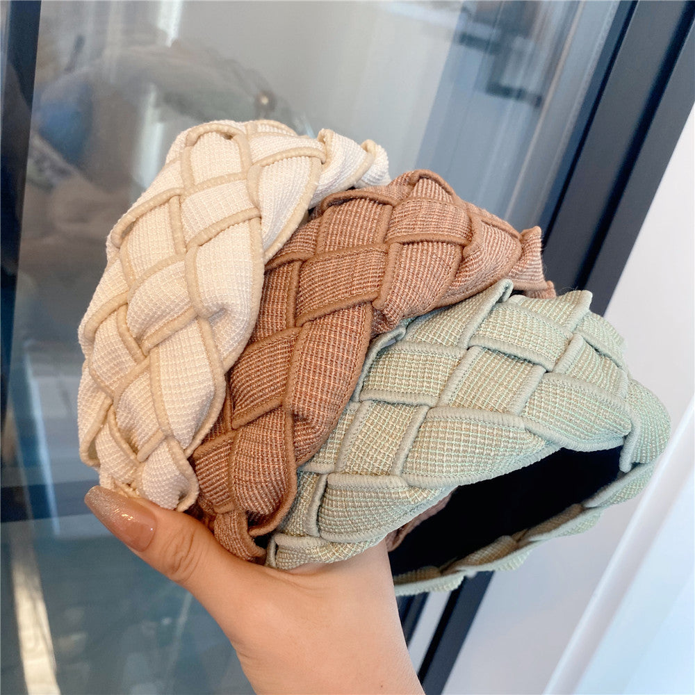 Wholesale Autumn and Winter High Skull Wide Edge Braided Houndstooth Headband