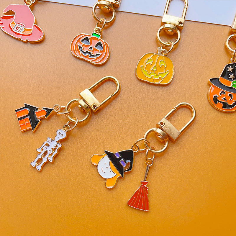 Wholesale Halloween Pumpkin Wizard Hat Alloy Keychain