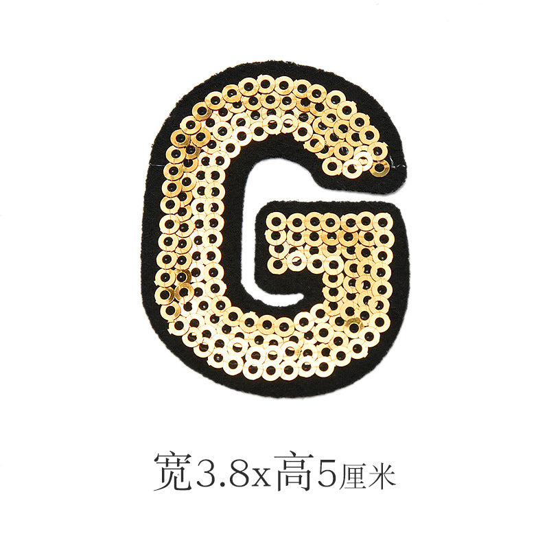 Wholesale Polyester Gold Sequin Alphabet Embroidered Patches For Coats Fashion Clothing Decorative Applique DIY Craft Supply