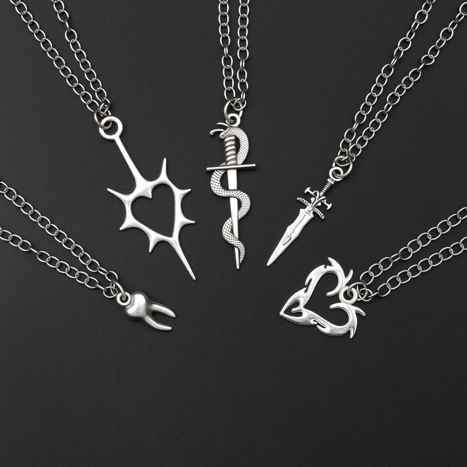 Wholesale Punk Snake Entangled Sword Retro Dark Silver Necklace