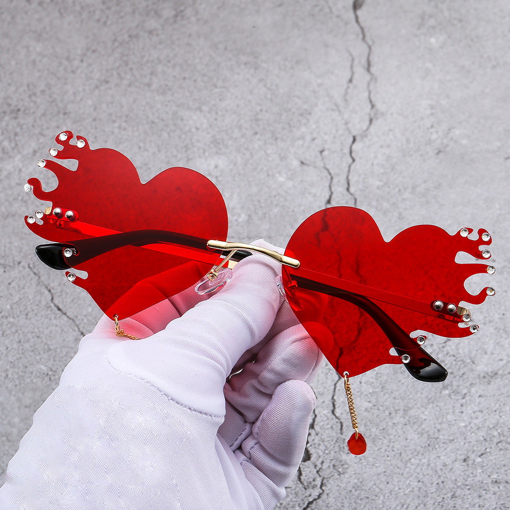 Wholesale PC Heart Flame Drill Frameless Sunglasses