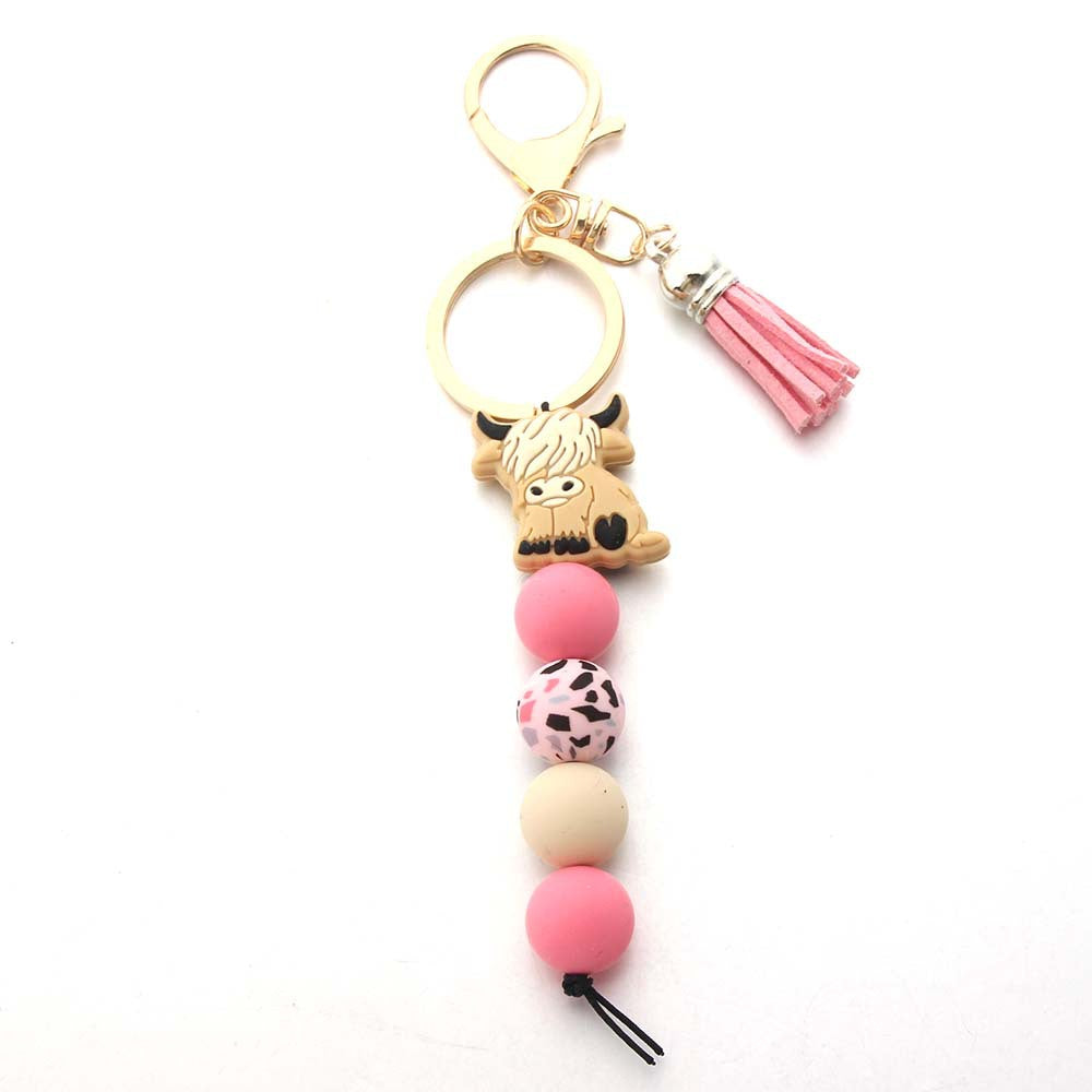 Wholesale Silicone Bead Cute Highland Cow Keychain