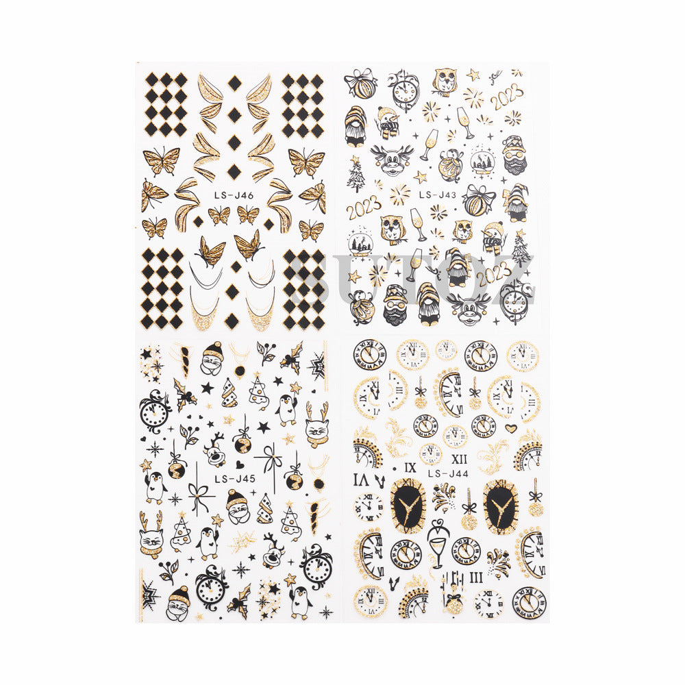 Wholesale 3pcs Nail Art Stickers New Year' s Countdown Glitter Adhesive Decals