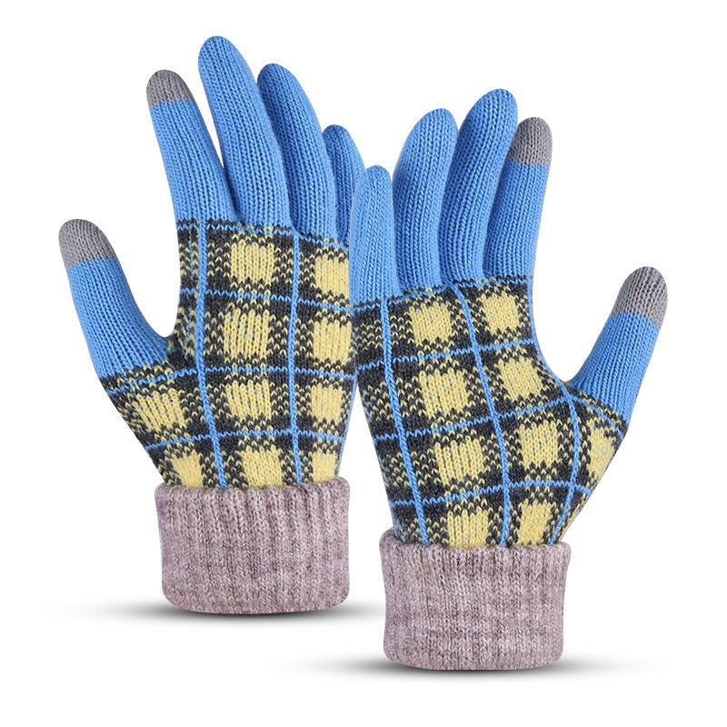 Wholesale Touchscreen Lattice with Plaid and Thickened Finger Warm Gloves