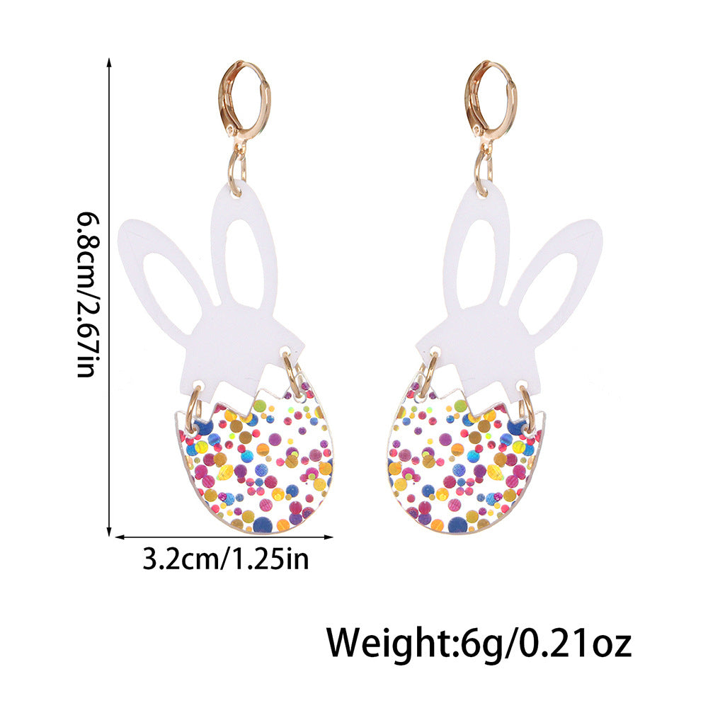 Wholesale  New Easter Earrings Handmade Shining Egg Cute Bunny Stitching Acrylic Earrings