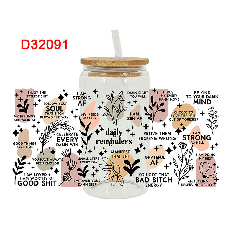 Wholesale Colorful English sentences 16oz Cup UV DTF Wraps