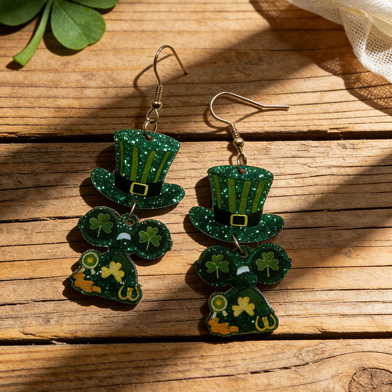 Wholesale St.  Patrick' s Day Shamrock Acrylic Earrings