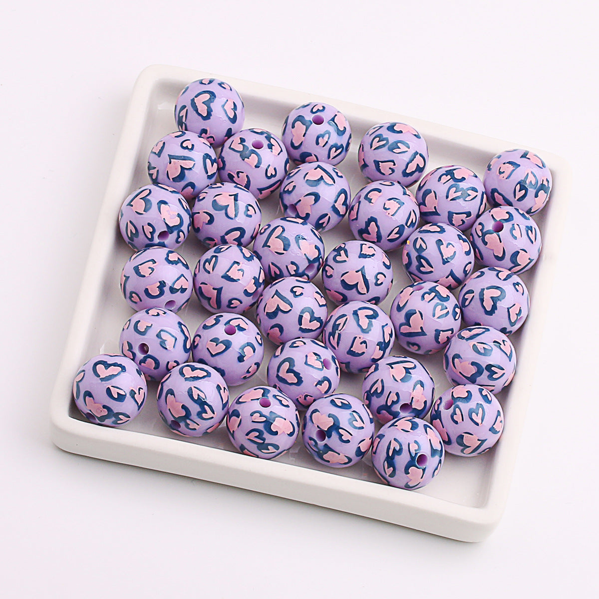 Wholesale 200pcs Acrylic UV Printing Two-color Love Heart Cover Light DIY Straight Hole Beads