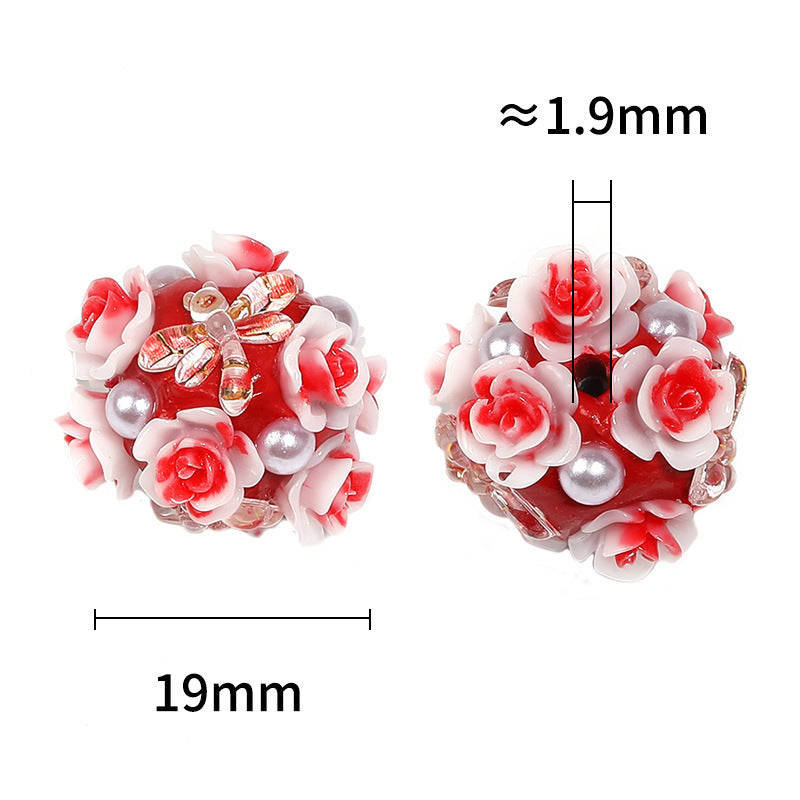 Wholesale 20pcs Heavy Industry Dragonfly Rose Flower Ball Soft Clay Diamond Ball DIY Beads