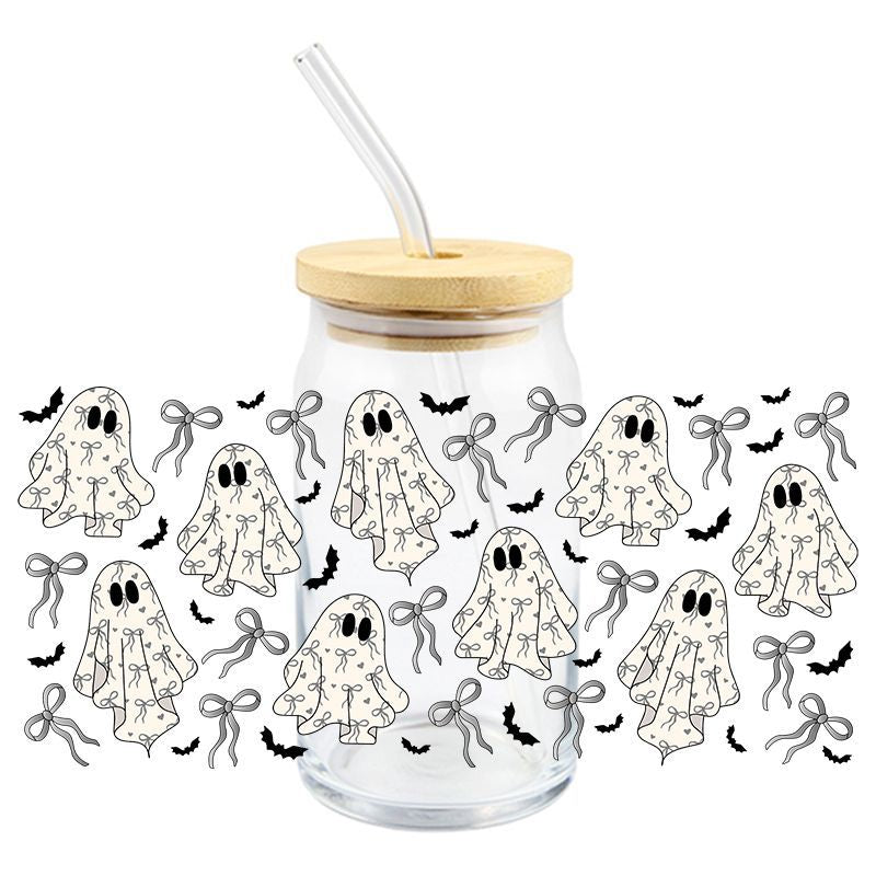 Wholesale 5pcs Pumpkin Cute Ghost Halloween 16oz Cup UV DTF Wraps