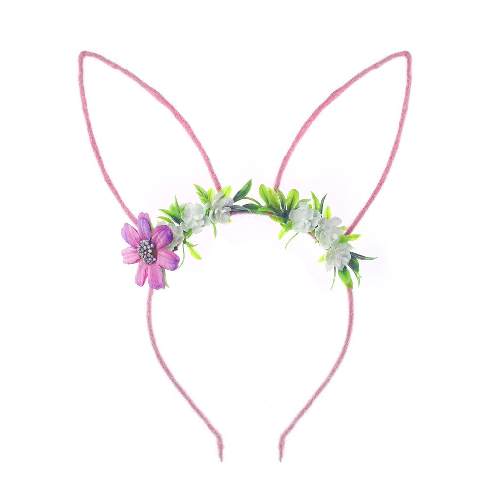 Wholesale Spring and Summer Amusement Park Plush Rabbit Dress-up Easter Artificial Flower Headband