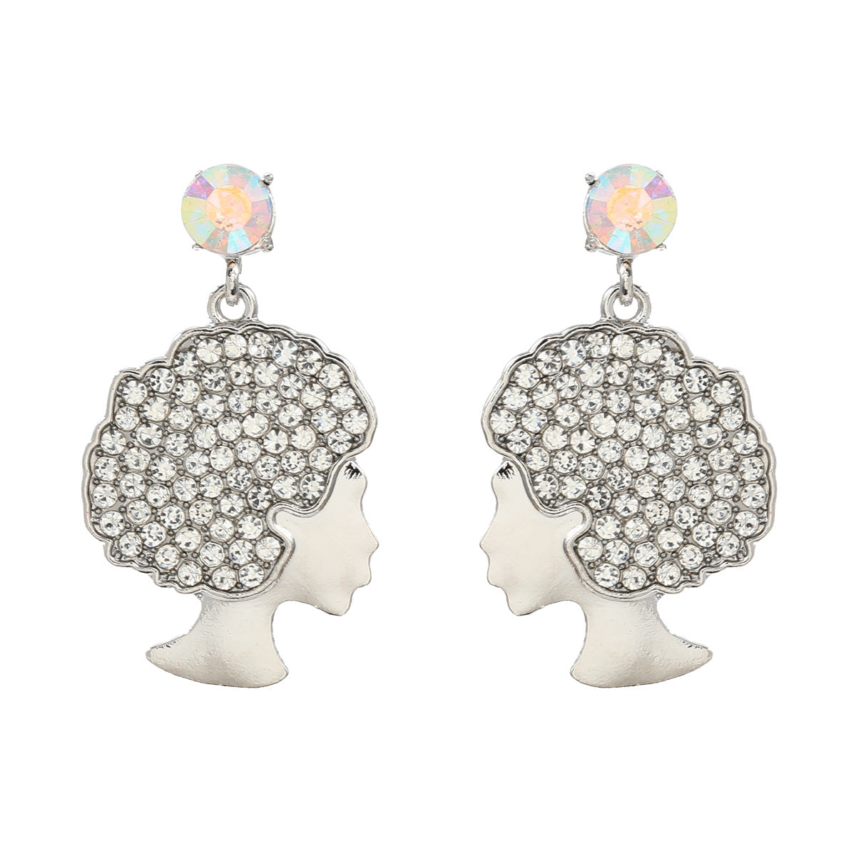 Wholesale Afro Curly Hair Full Diamond Earrings