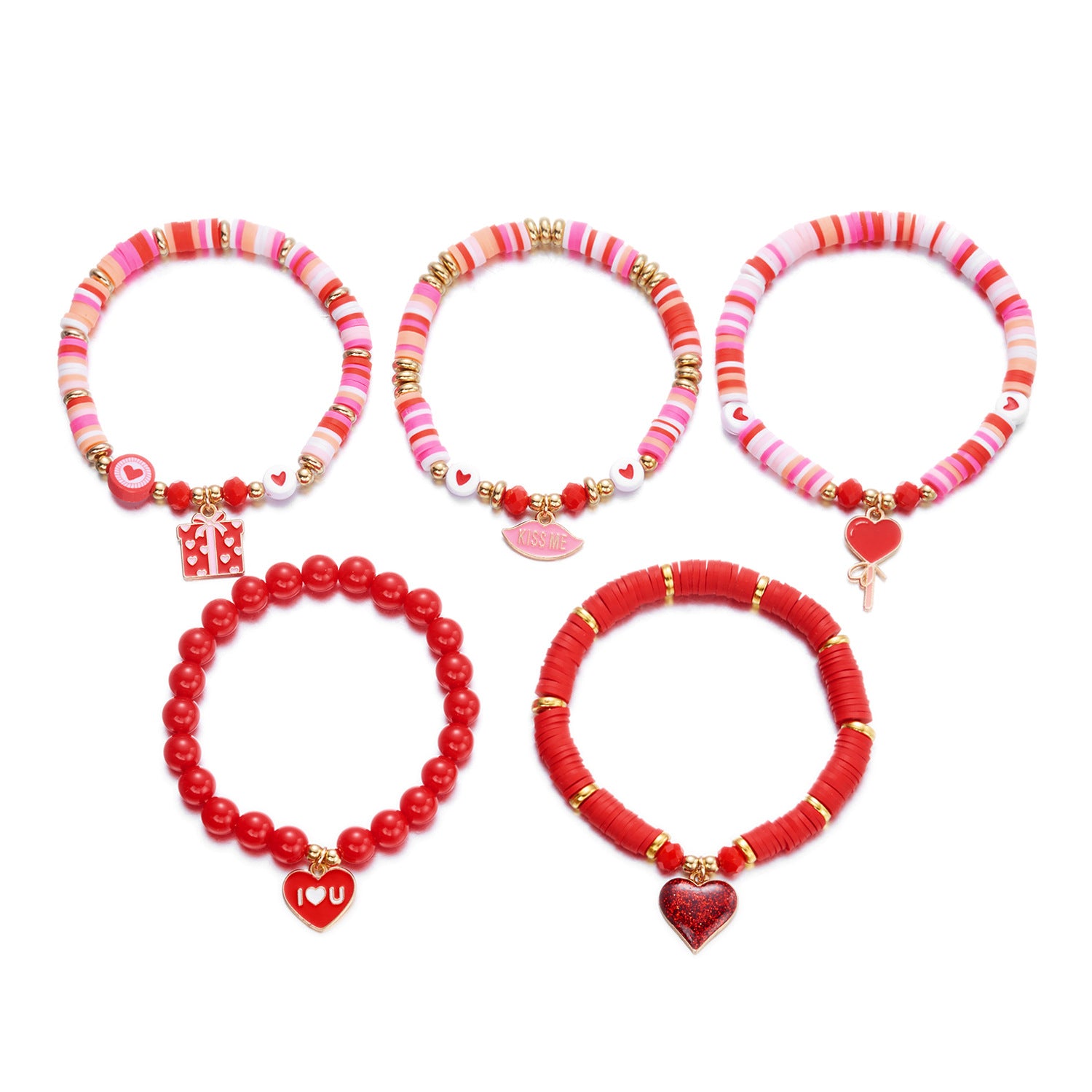 Wholesale Valentine' s Day Red Love Soft Ceramic Layered Bracelet Set