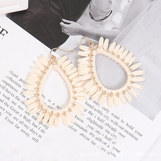Wholesale Bohemian Hand Woven Geometric Raffia Vintage Earrings