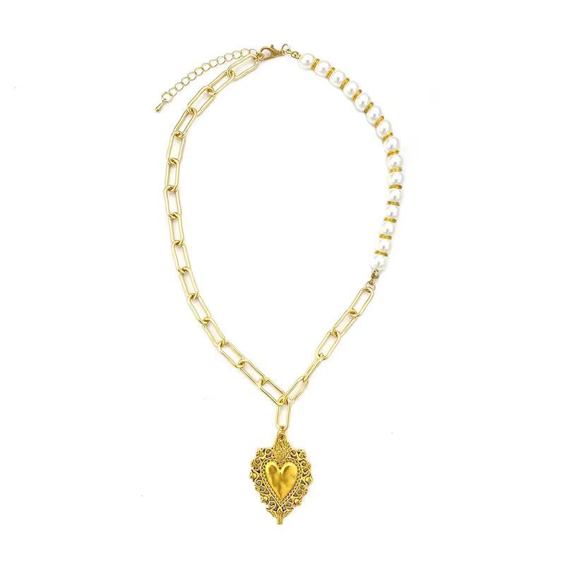 Wholesale Gold Love Pearl Cuban Chain Necklace