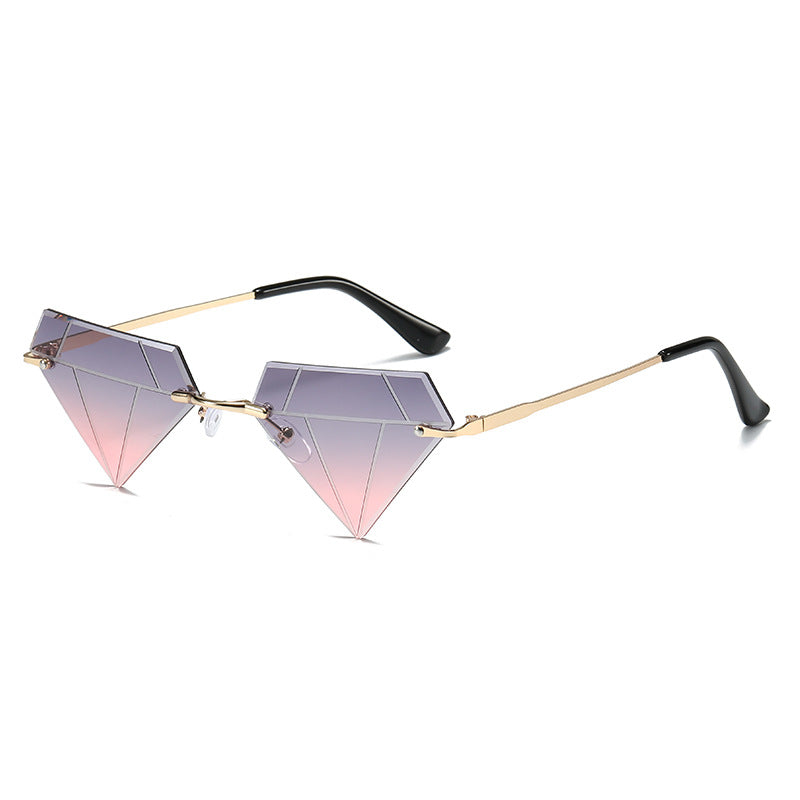 Wholesale Rimless Diamond Shape Hip Hop Sunglasses