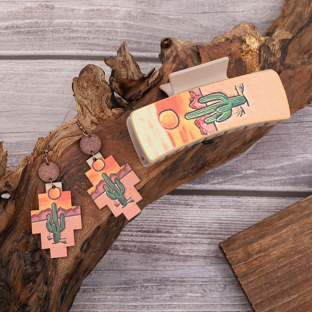 Wholesale Western Denim Wind Sunflower Cactus Leather Women' s Hairpi Grab Clip