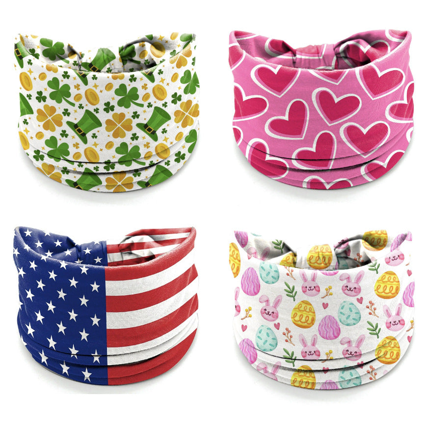 Wholesale St.  Patrick' s Day printed clover elastic wide headband