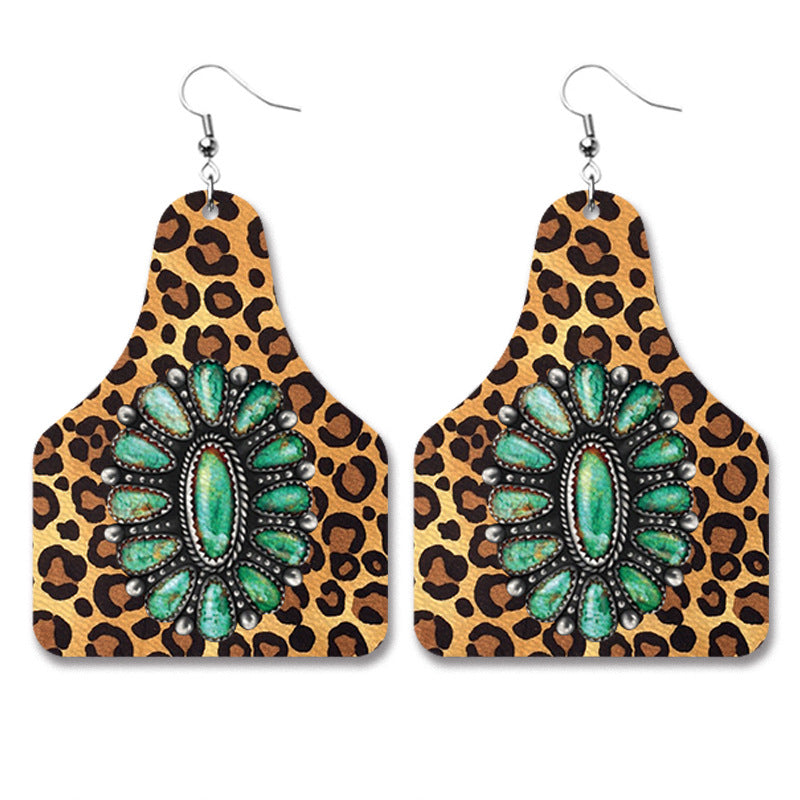 Wholesale Western Cowboy Retro Leather Geometric Old PU Personalized Earrings