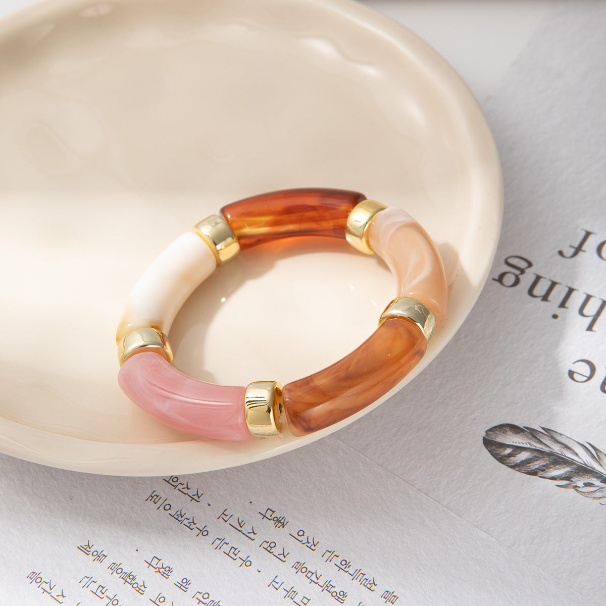 Wholesale Acrylic Elbow Bracelet Curved Bamboo Tube Multi-Color