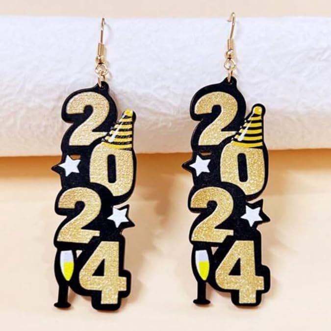 Wholesale Christmas 2024 Numbers Glitter Acrylic Earrings