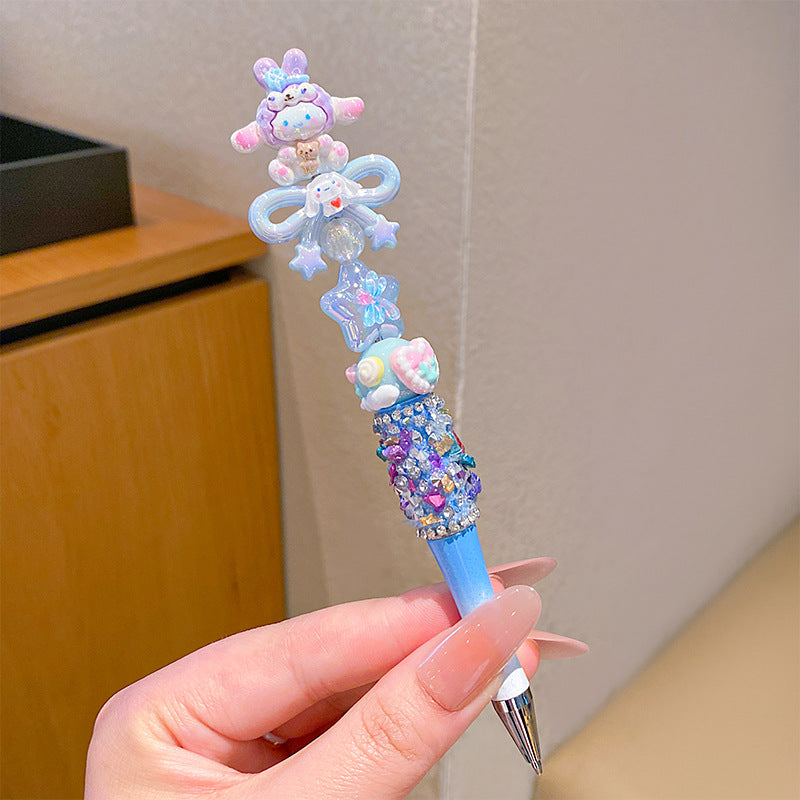 Wholesale Children' s Cartoon Flash Diamond Bow Rotary Writing Pen Black OLY Exclusive