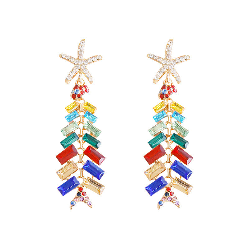 Wholesale Christmas Alloy Diamond Christmas Tree Earrings