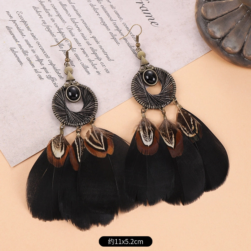 Wholesale Peacock Feather Tassel Bohemian Earrings