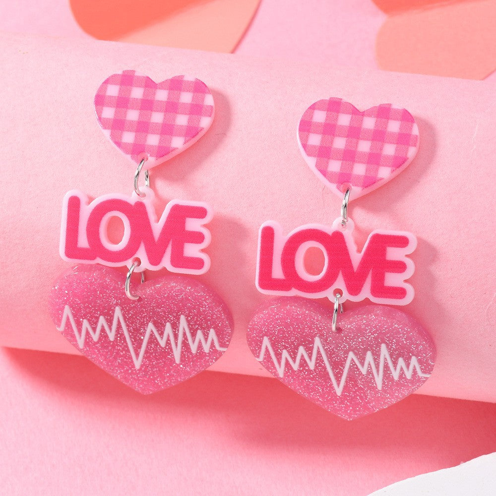 Wholesale Love Sparkling Heart shaped Acrylic Earrings for Valentine' s Day