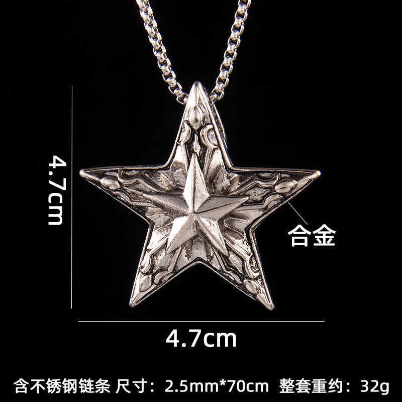 Wholesale Double Five Pointed Star Vintage Necklace Sweater Chain