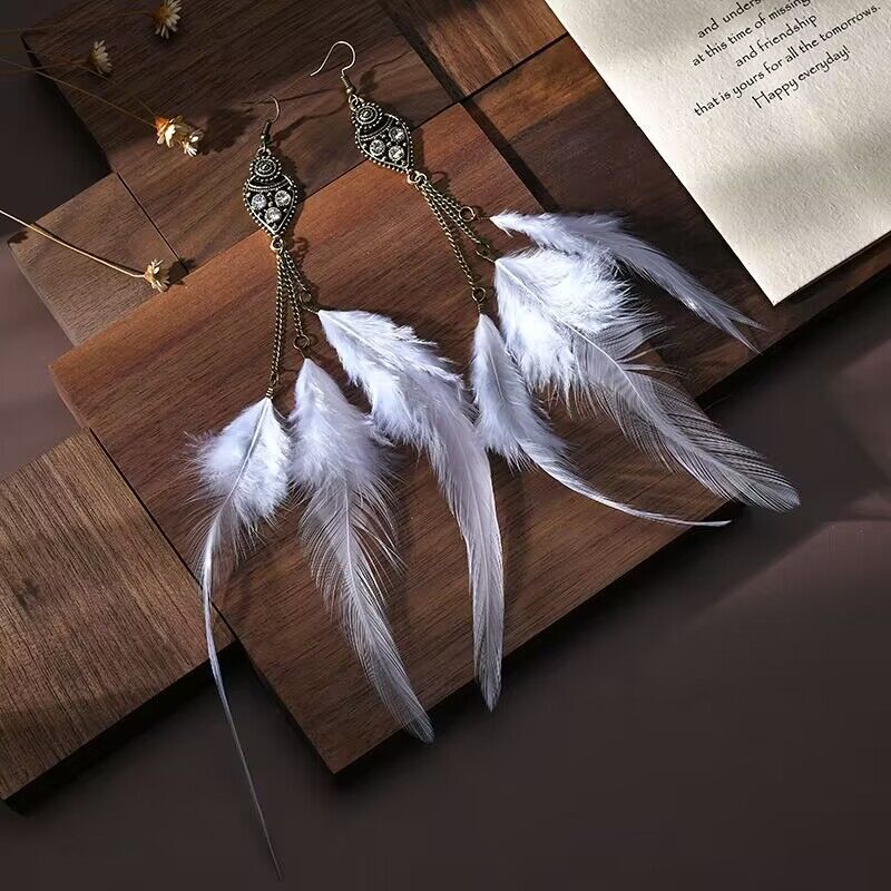 Wholesale Ethnic Style Chain Feather Earrings