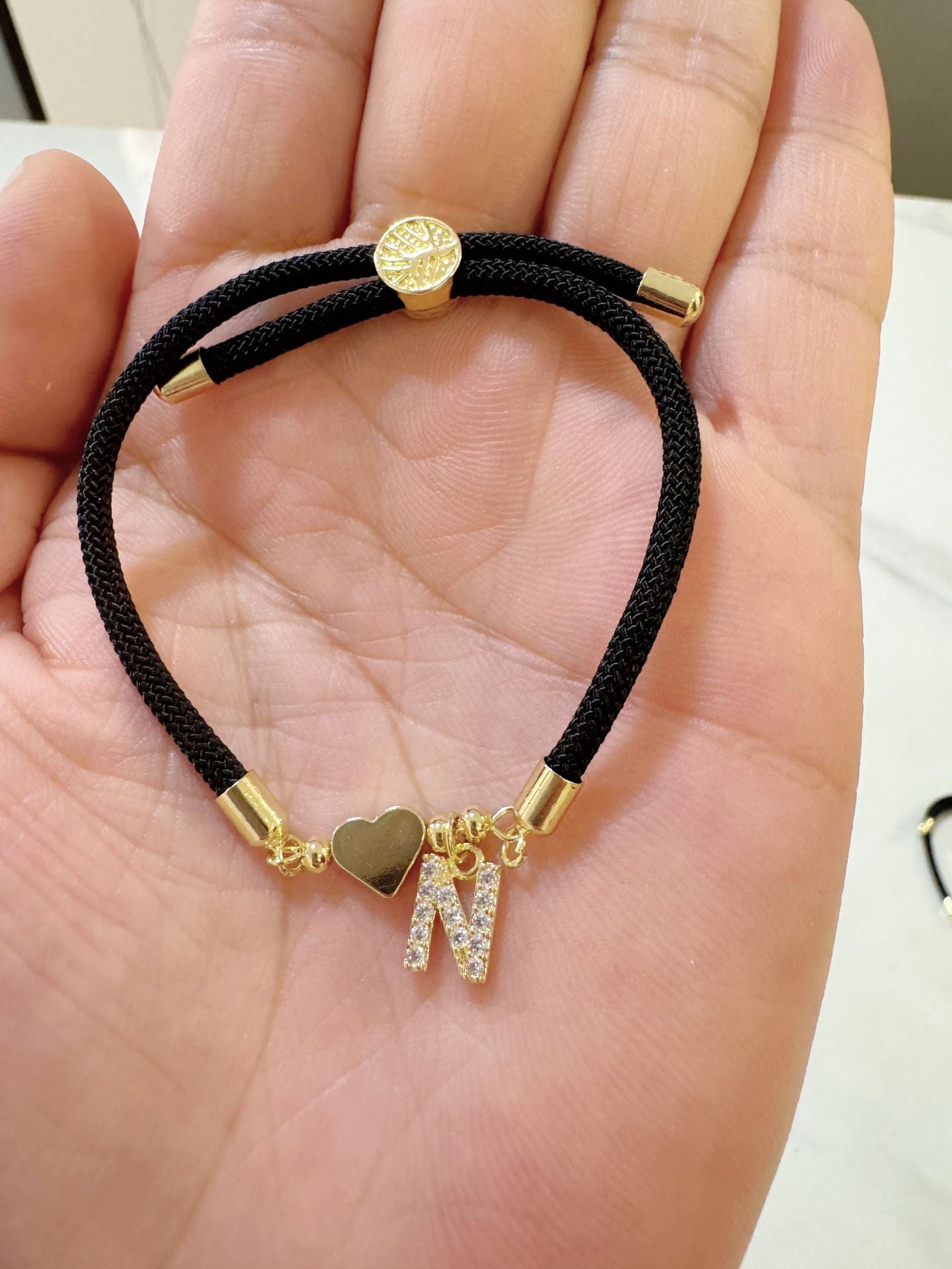 Wholesale A-Z Initial Letter Love Set Zirconia Adjustable Black Rope Bracelet