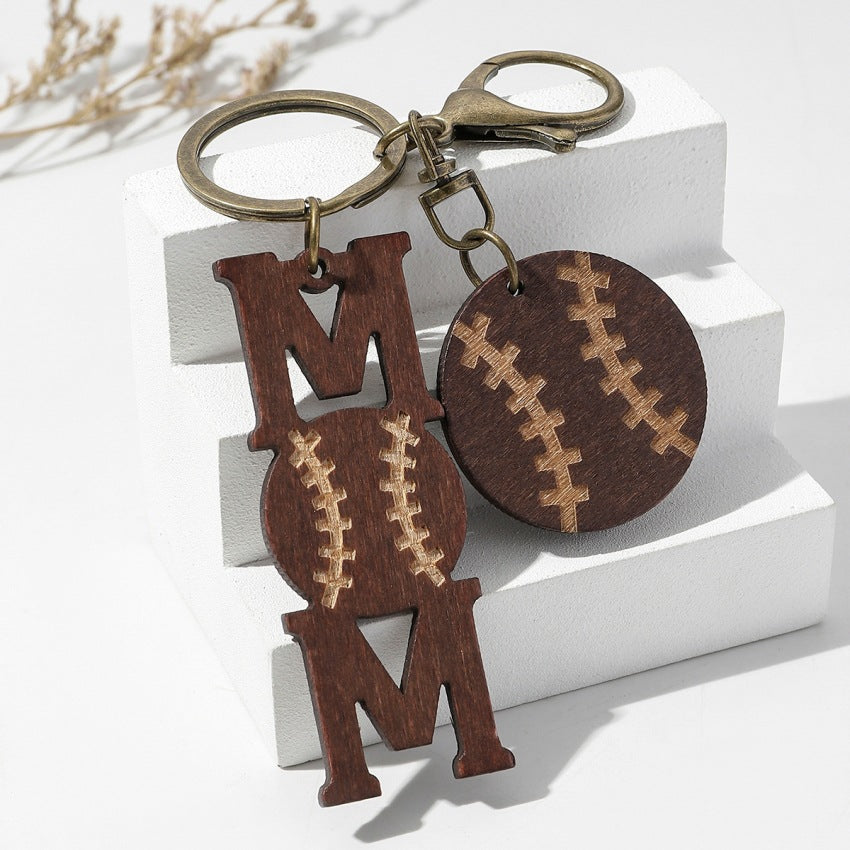 Wholesale Mother's Day Sports Ball Wooden Keychains