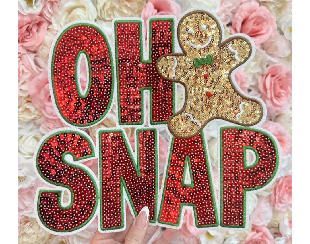 Wholesale Stylish Large Christmas  Patch With Gingerbread OH SNAP Sequin Embroidered Applique For et OLY Exclusive